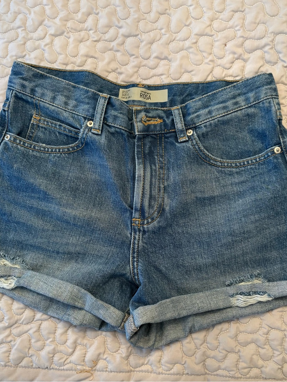 Topshop Light Blue Rolled-Hem Denim Shorts